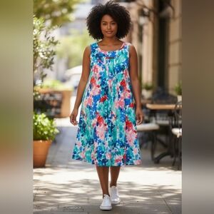 Lane Bryant Colorful Watercolor Sleeveless Midi Dress Women's Plus Size 18/20 2X
